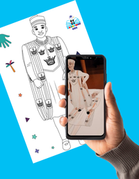 Printable AR coloring pages from the Oshun Experience Pack laid out on a table
