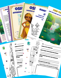 Digital download pages from the Oshun Experience Pack including puzzle, affirmation, and crown craft
